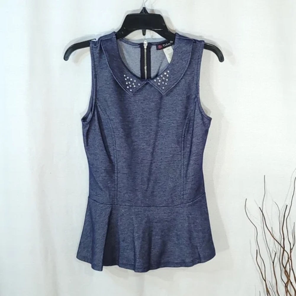 { ❤️ $5} Denim Look Embellished Peplum Top